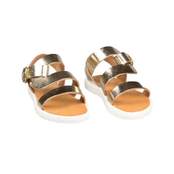 Kids handmade sandals in gold leather main pic