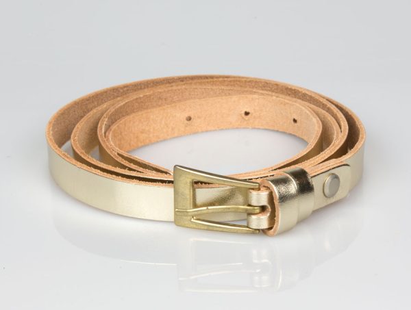 Womens  cm handmade belt in gold leather