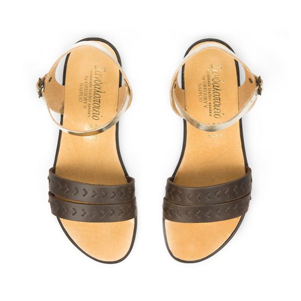 Corfu traditional handmade sandals in brown gold leather nd