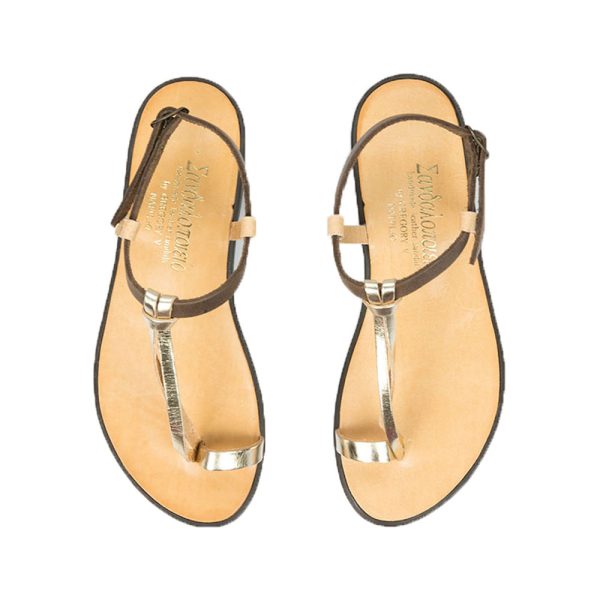 Kalypso traditional handmade sandals in brown gold leather