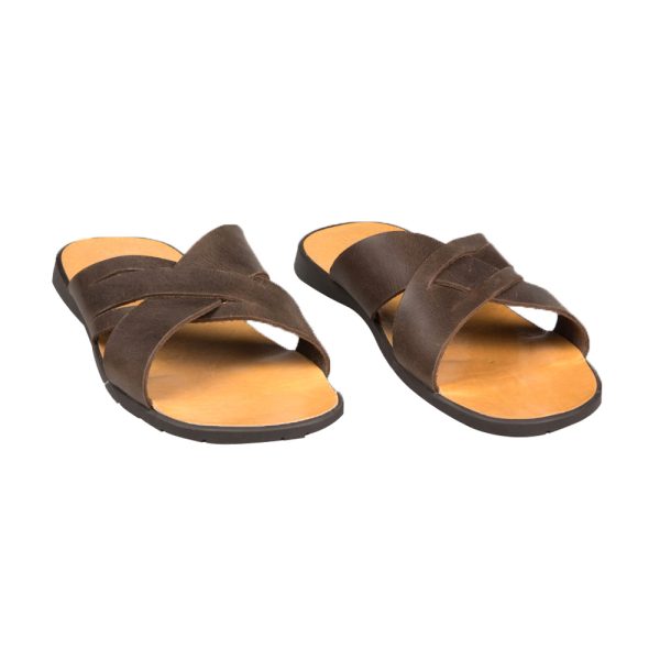 Mens flip flop handame sandals in brown leather main pic